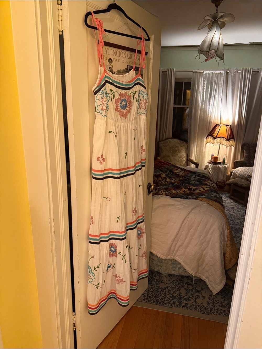 Anthropologie White Floral Maxi Dress with Pink and Blue Accents - Picture 3 of 6